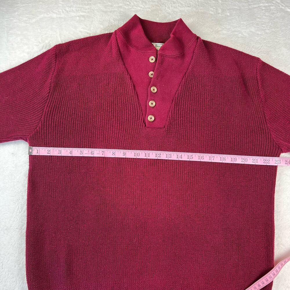 L.L. Bean Vintage Sweater Quarter Button Woven Knit Cotton Men’s Size Large Red - Picture 3 of 6
